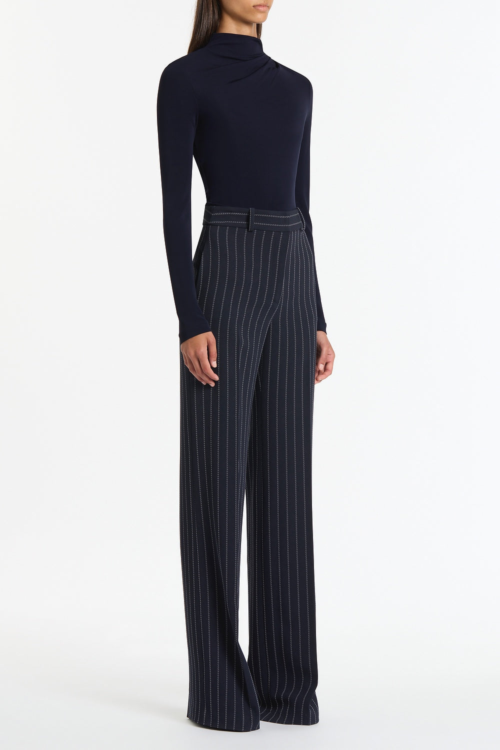 Carla Zampatti Liberty Matte Jersey Gathered Shoulder Top (Navy)