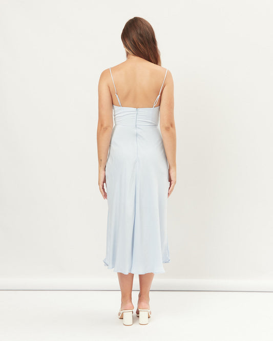 HEYCHIC Lila Sweetheart Plunge Midi Dress (Blue)