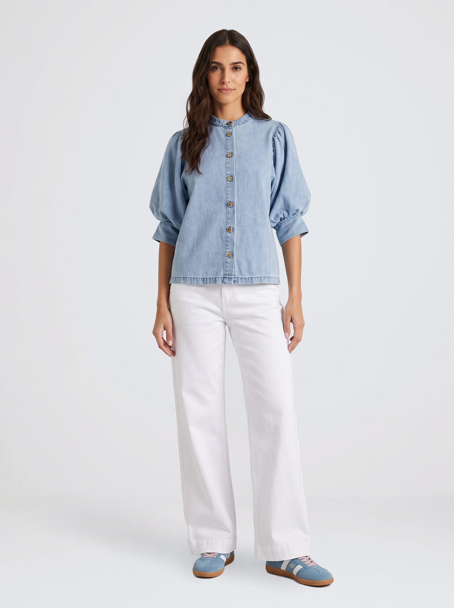 Fate and Becker Lila Denim Balloon Shirt Light Wash (Blue)
