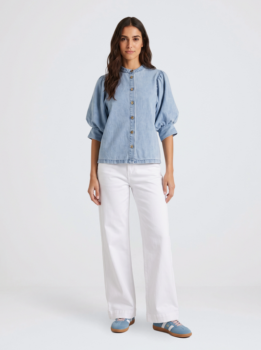 Fate and Becker Lila Denim Balloon Shirt Light Wash (Blue)