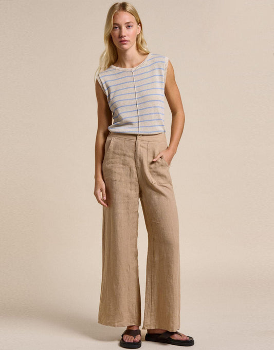 Jude Wide Leg Linen Pants - (Taupe)