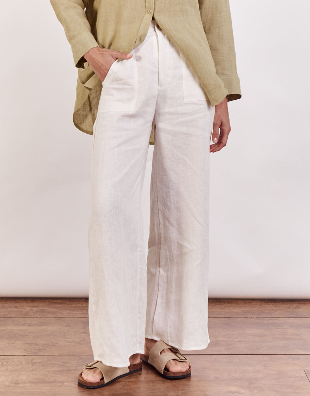 Little Lies Jude Wide Leg Linen Pants (White)
