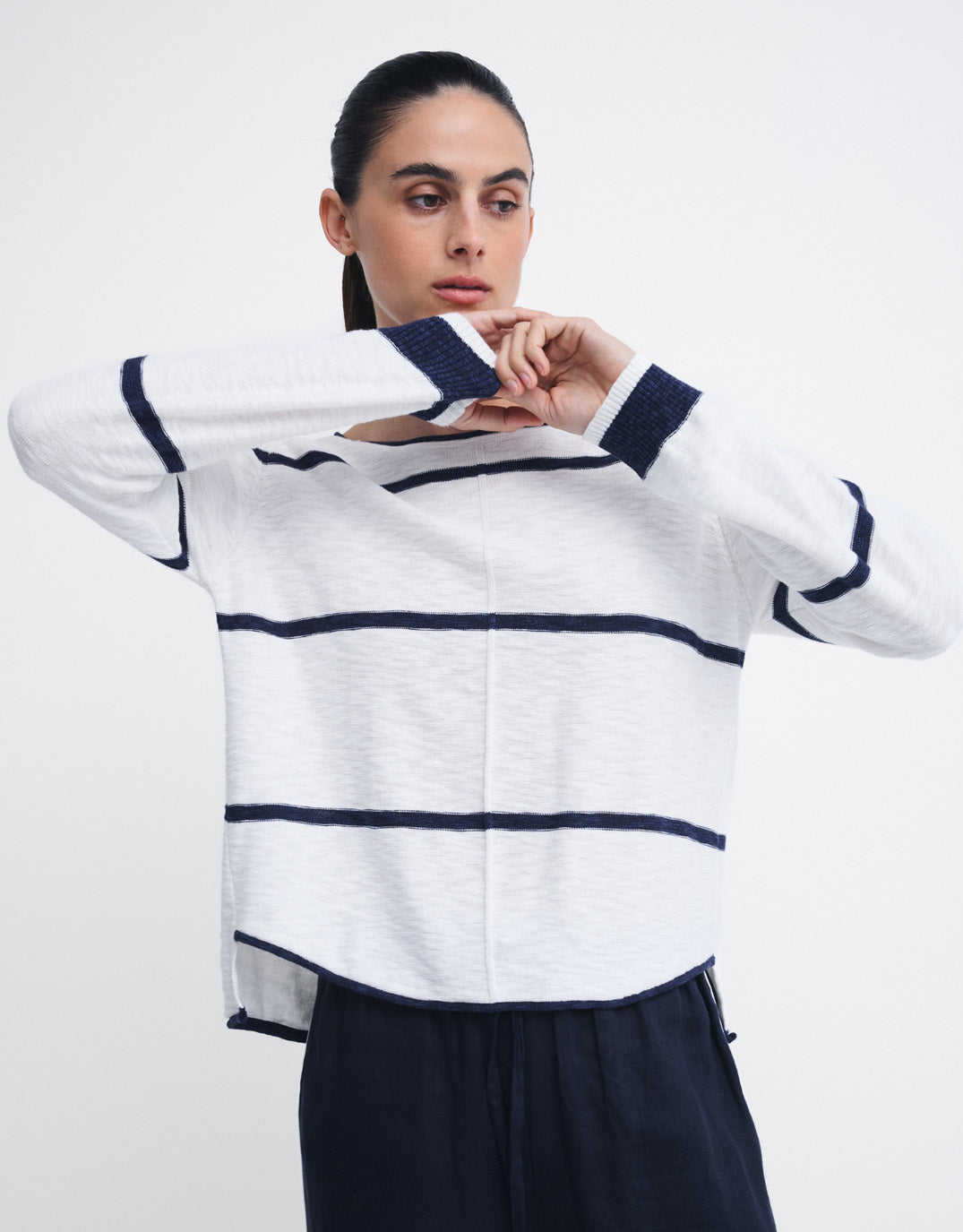 Little Lies Kaia Knit Top (White/Navy Stripe)