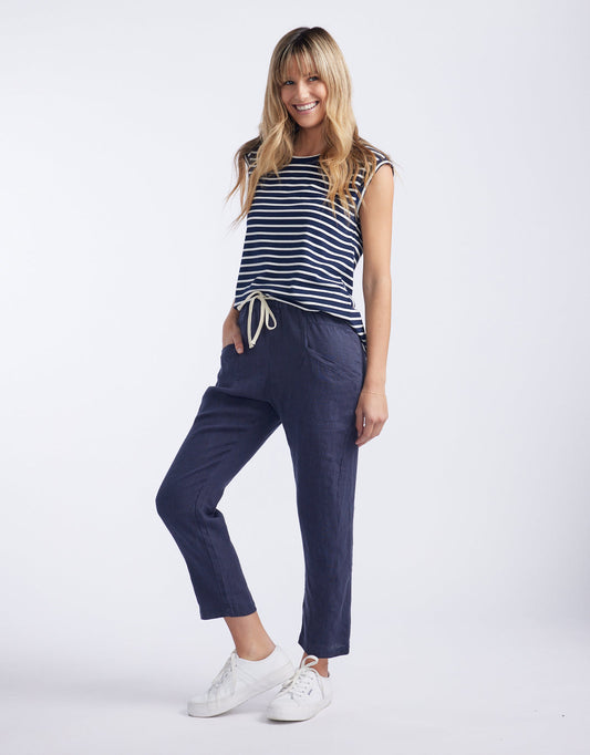 Luxe Linen Pants - (Washed Navy)