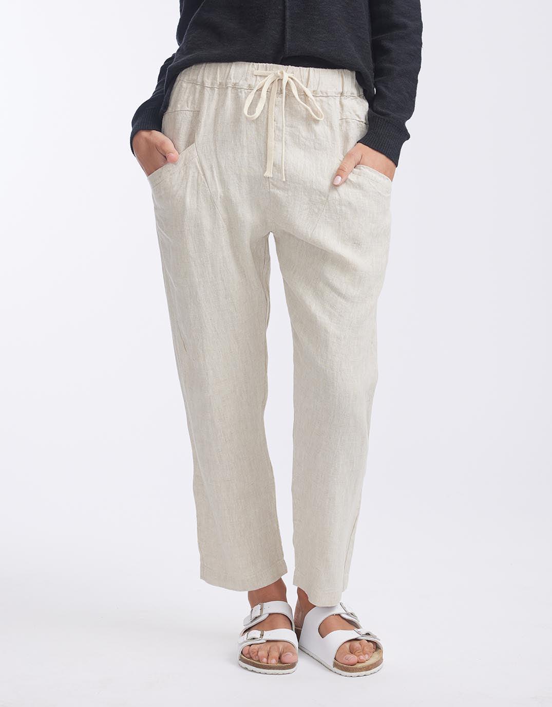Image of a model wearing Pants. Productname: Luxe Linen Pants - in Natural colour by brand - Little Lies
