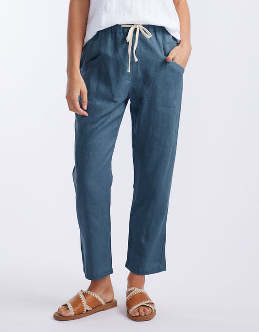 Image of a model wearing Pants. Product name - Luxe Linen Pants Steel in Steel colour by brand - Little Lies