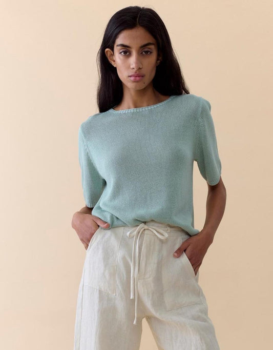 Image of a model wearing Outerwear. Productname: Summer Tee - in Duck Egg colour by brand - Little Lies