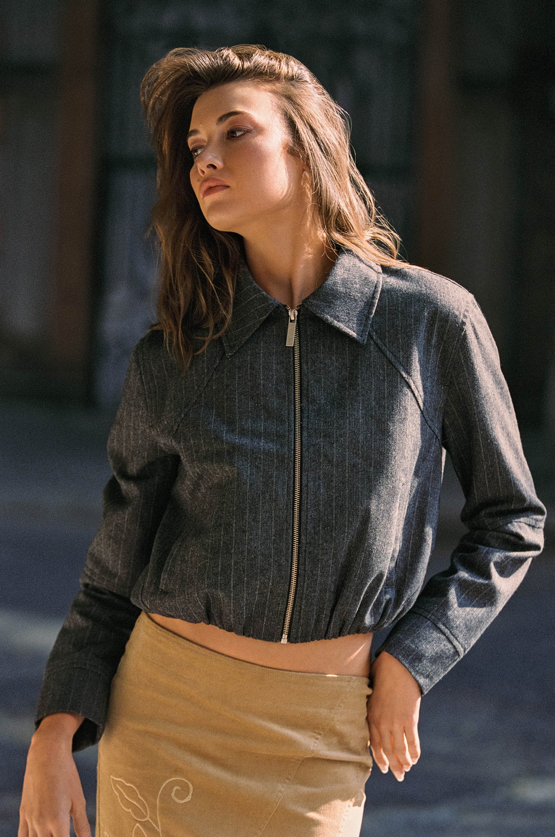 Image of Coats & Jackets. Product name - Logan Jacket in Pinstripe colour by brand - With Jéan