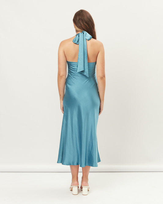 HEYCHIC Lola Cowl Halter Neck Midi Dress (Blue)