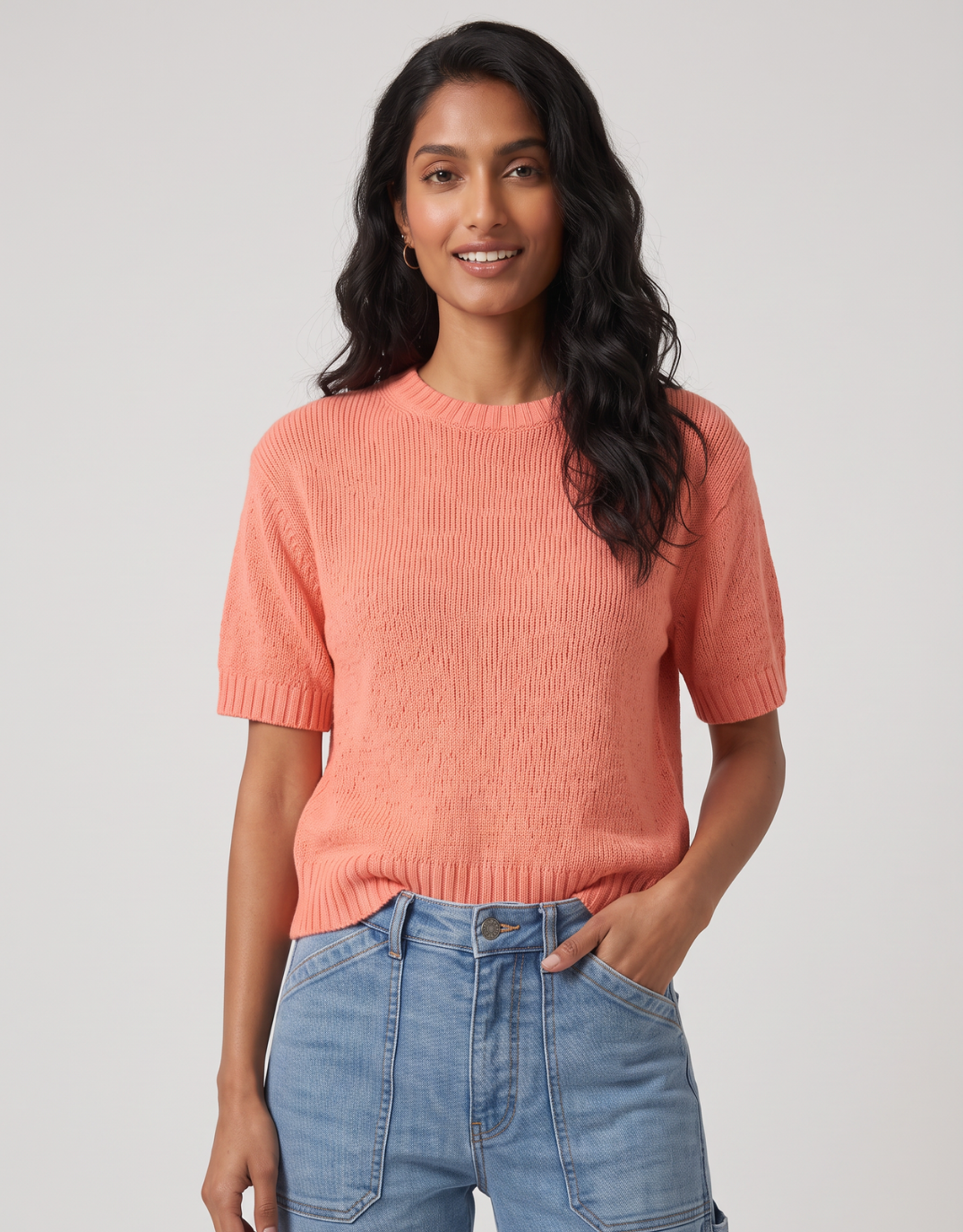 By Rosa Loveable Tape Yarn Knit Tee (Melon)