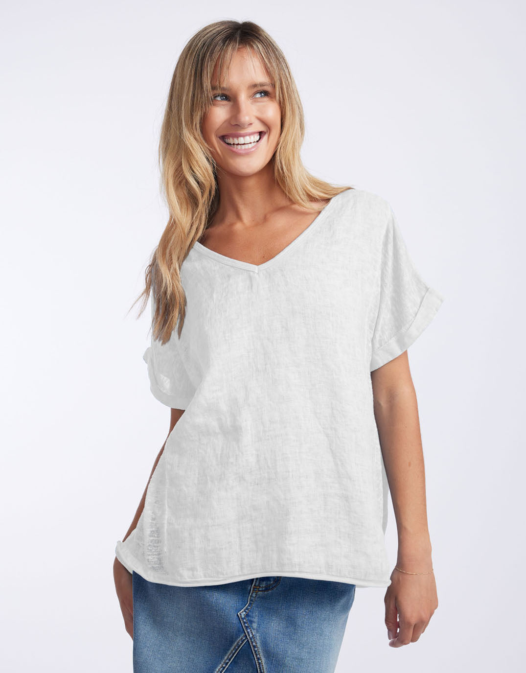 Love from Italy V Neck Calypso Linen Short Sleeve Top (White)