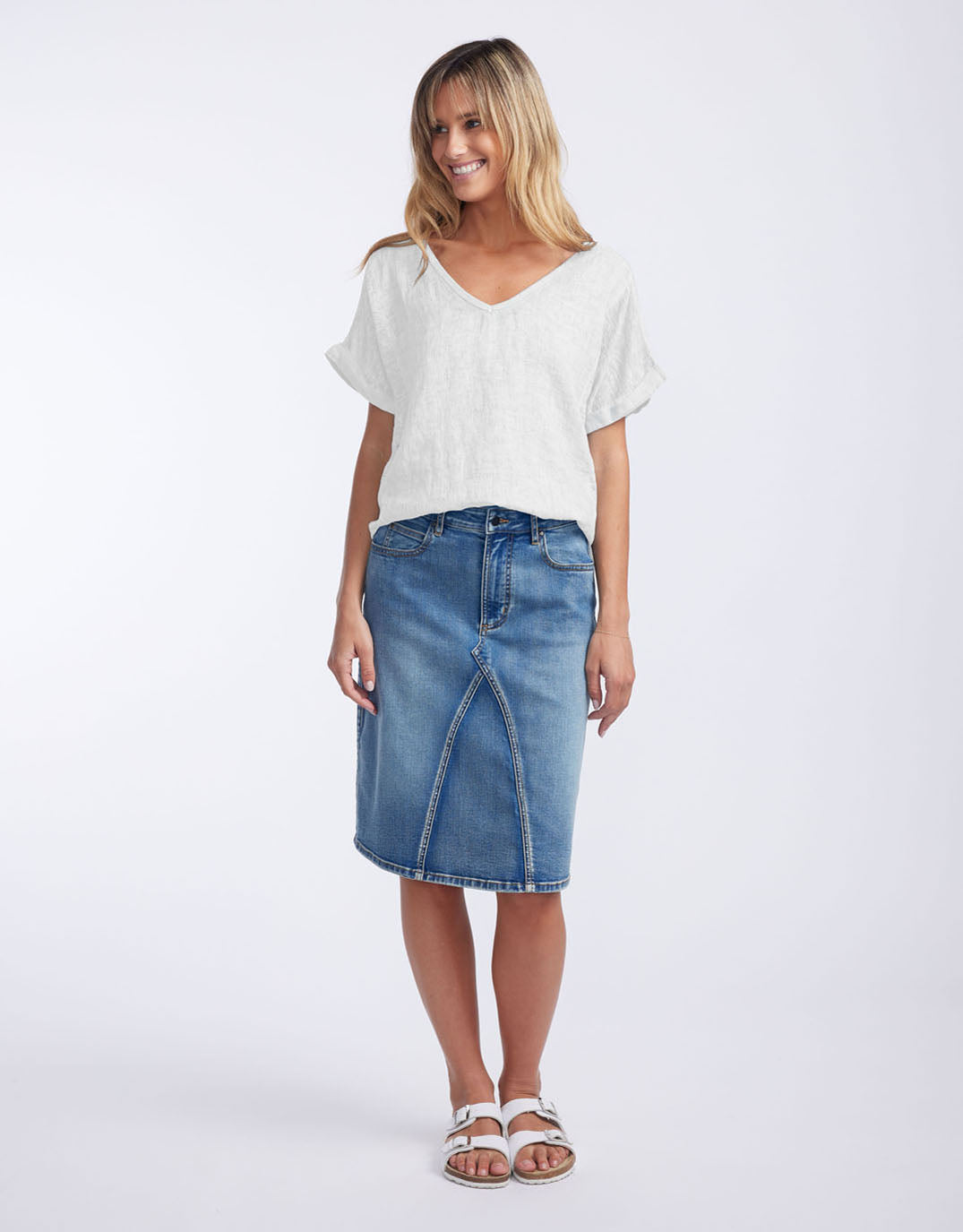 Love from Italy V Neck Calypso Linen Short Sleeve Top (White)