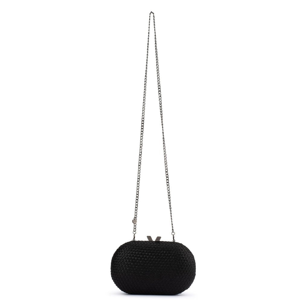 Olga Berg LUCIA Woven Oval Clutch (Black)