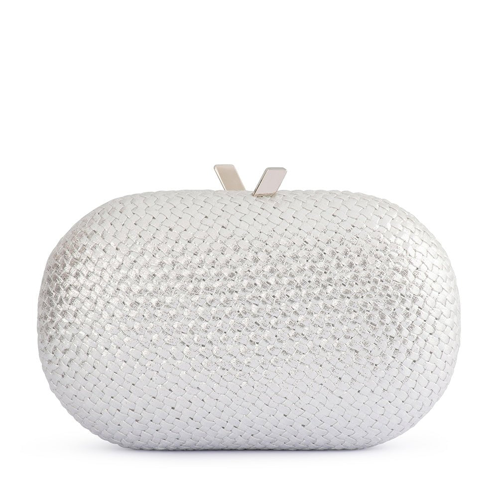 Olga Berg LUCIA Woven Oval Clutch (Silver)