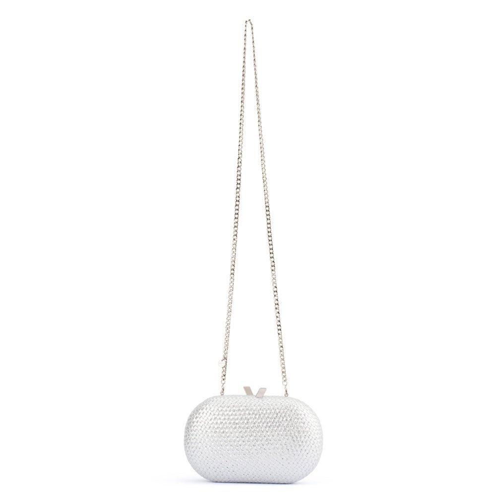 Olga Berg LUCIA Woven Oval Clutch (Silver)