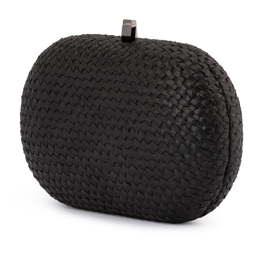 Olga Berg LUCIA Woven Oval Clutch (Black)