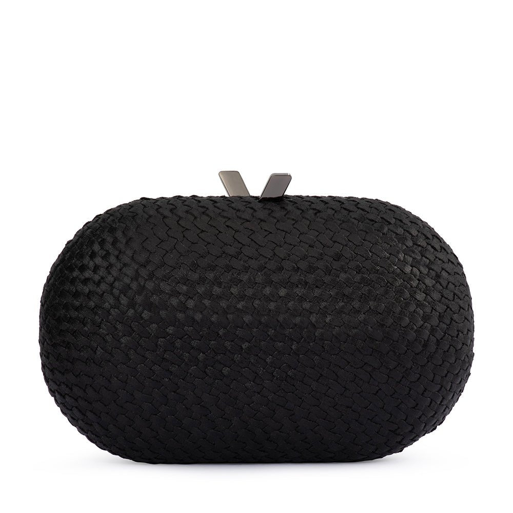 Image of Bags. Productname: LUCIA Woven Oval Clutch in Black colour by brand - Olga Berg