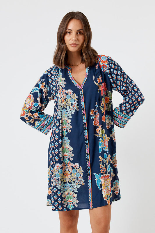 LulaLife Arden Button Dress (Navy)