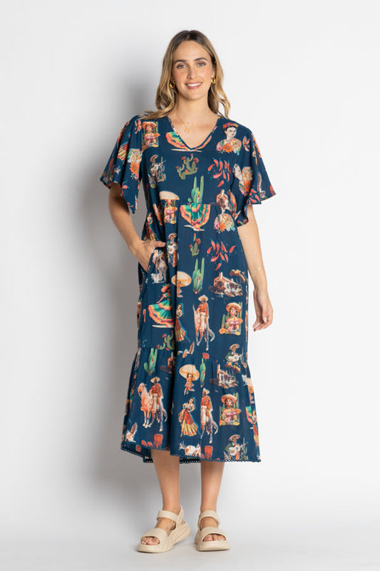 Image of Dresses. Productname: LulaLife Arriba Midi Navy in Navy colour by brand - Lulalife