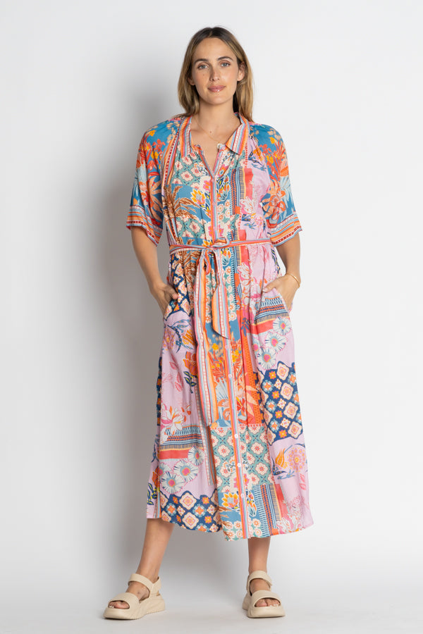 Image of Dresses. Productname: LulaLife Asmara Shirtdress Ocean in Ocean colour by brand - Lulalife