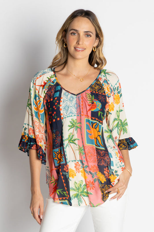 Image of a model wearing Tops. Product name - LulaLife Carina Top Multi in Multi colour by brand - Lulalife