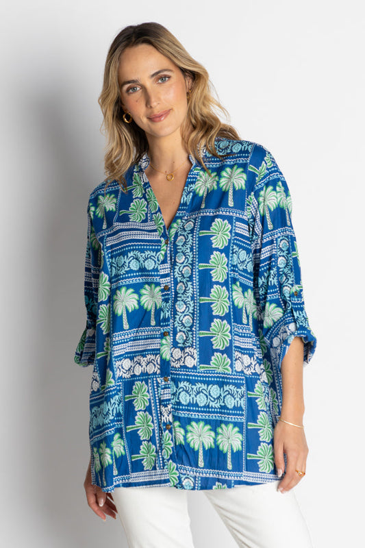 Image of a model wearing Tops. Productname: LulaLife Catira Top Ocean in Ocean colour by brand - LulaLife