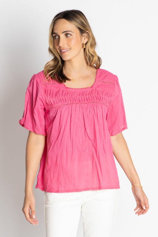 Image of a model wearing Tops. Productname: LulaLife Celeste Cropped Top Pink in Pink colour by brand - Lulalife