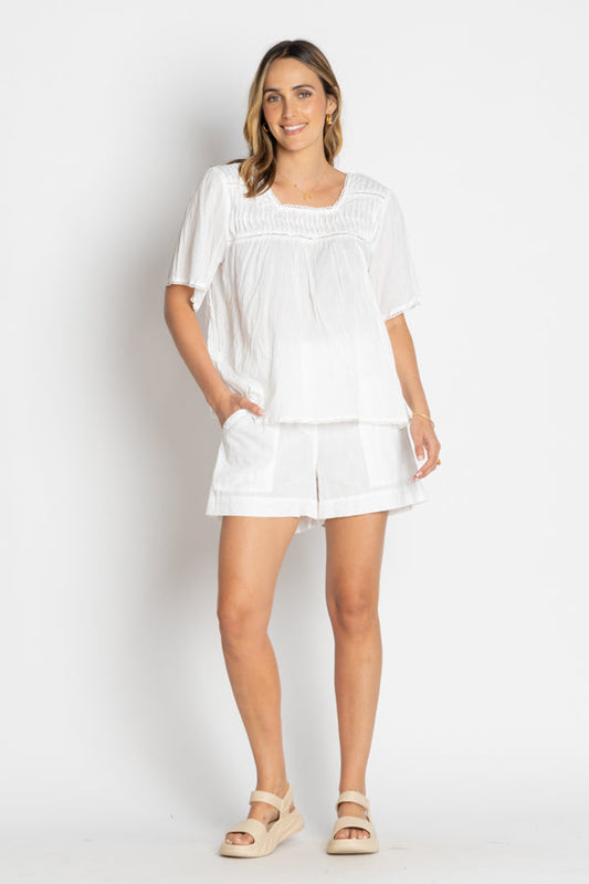 Image of a model wearing Shorts. Productname: LulaLife Beach Short White in White colour by brand - Lulalife