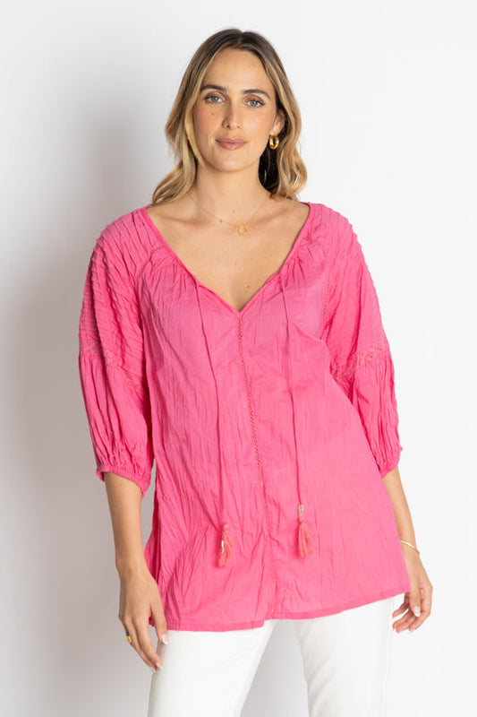 Image of a model wearing Tops. Productname: LulaLife Celeste Top Pink in Pink colour by brand - Lulalife