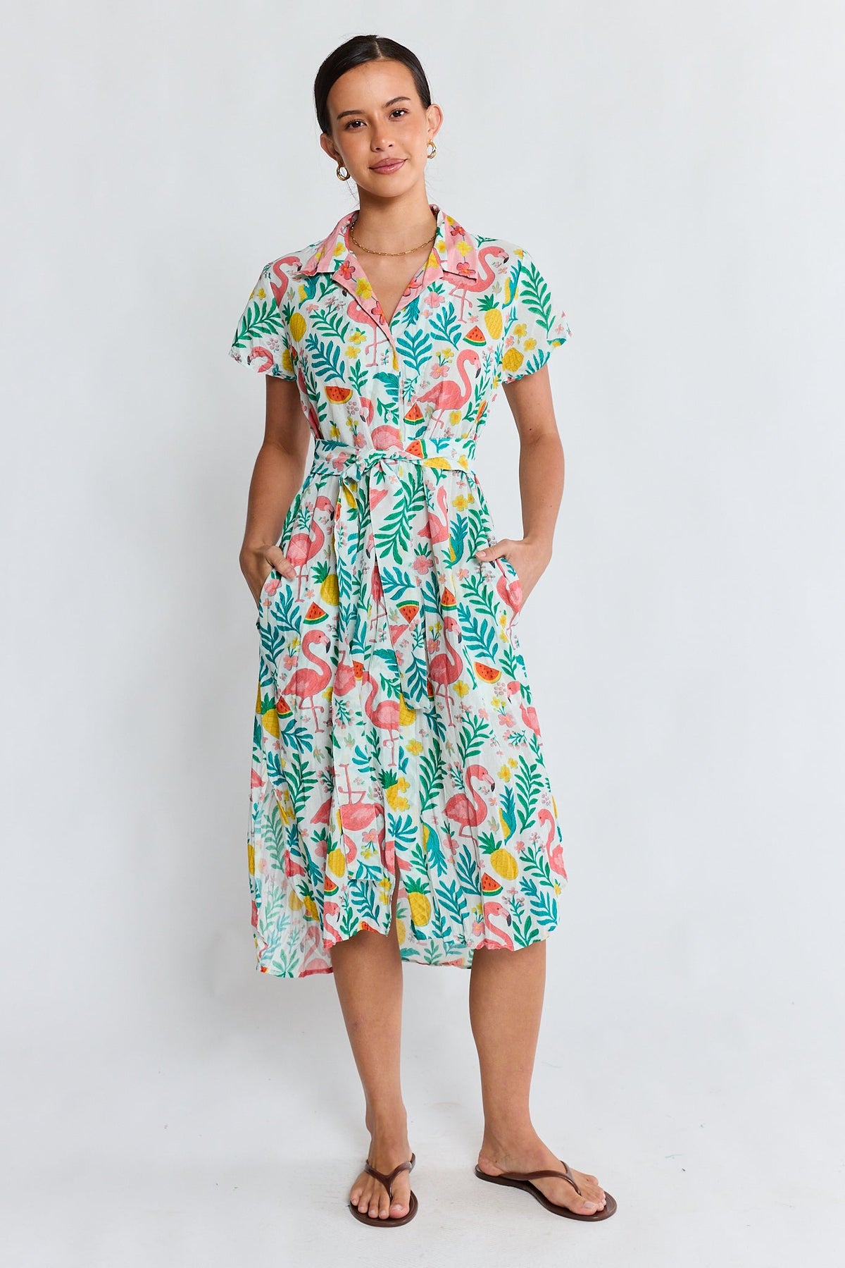 PRE SALE | LulaLife Flamingo Shirtdress (White)