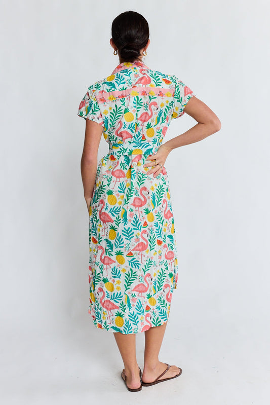PRE SALE | LulaLife Flamingo Shirtdress (White)