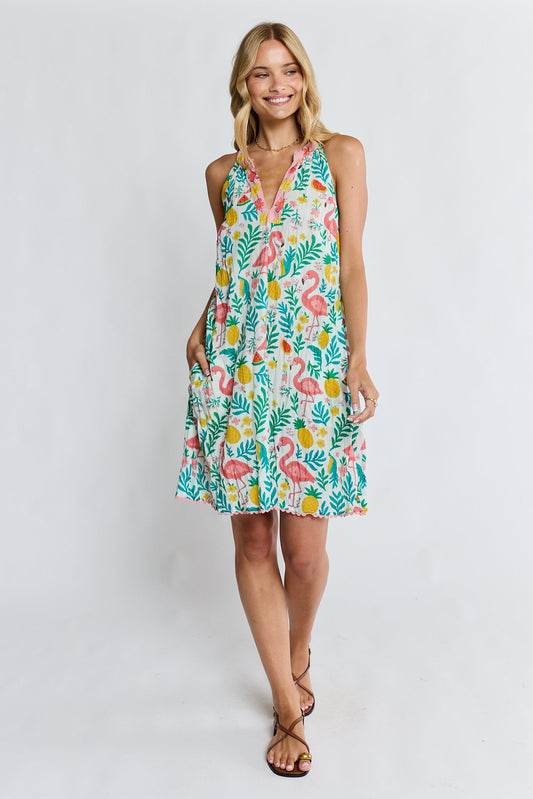 Image of Dresses. Product name - PRE SALE | LulaLife Flamingo Sundress White in White colour by brand - Lulalife