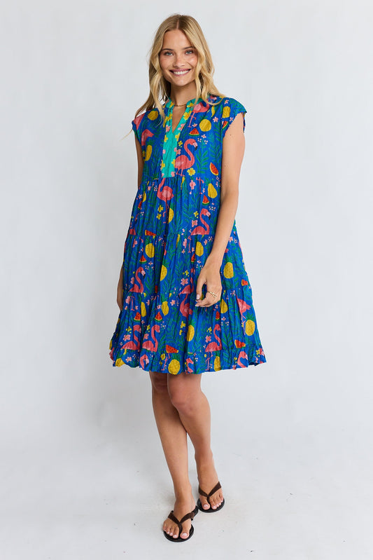 Image of Dresses. Product name - PRE SALE | LulaLife Flamingo Tier Dress Azure in Azure colour by brand - Lulalife