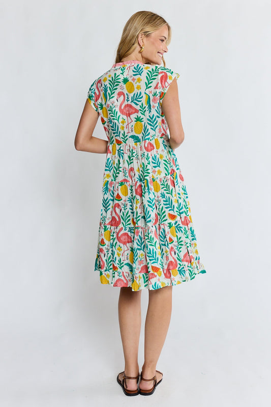 PRE SALE | LulaLife Flamingo Tier Dress (White)