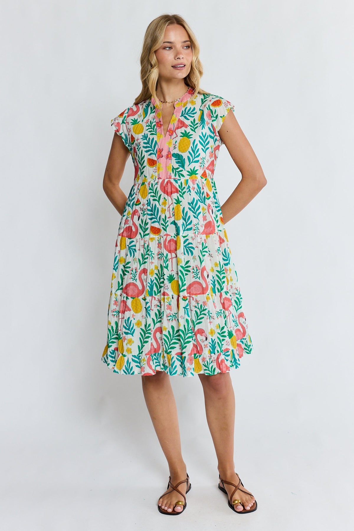 PRE SALE | LulaLife Flamingo Tier Dress (White)