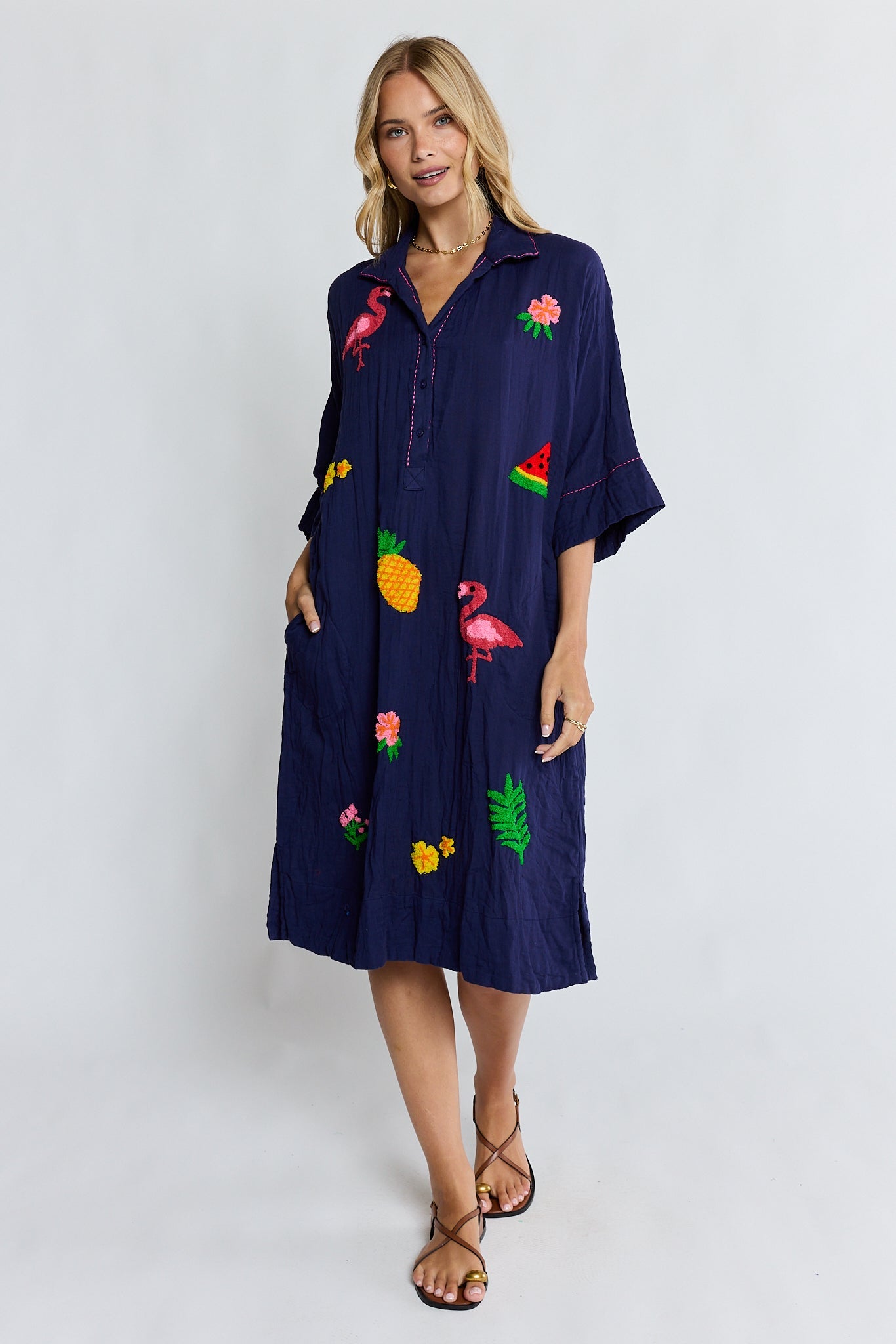 Image of Dresses. Product name - LulaLife Florida Kaftan Navy in Navy colour by brand - Lulalife