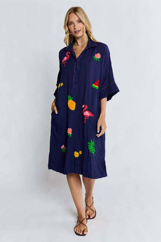 Image of Dresses. Product name - LulaLife Florida Kaftan Navy in Navy colour by brand - Lulalife