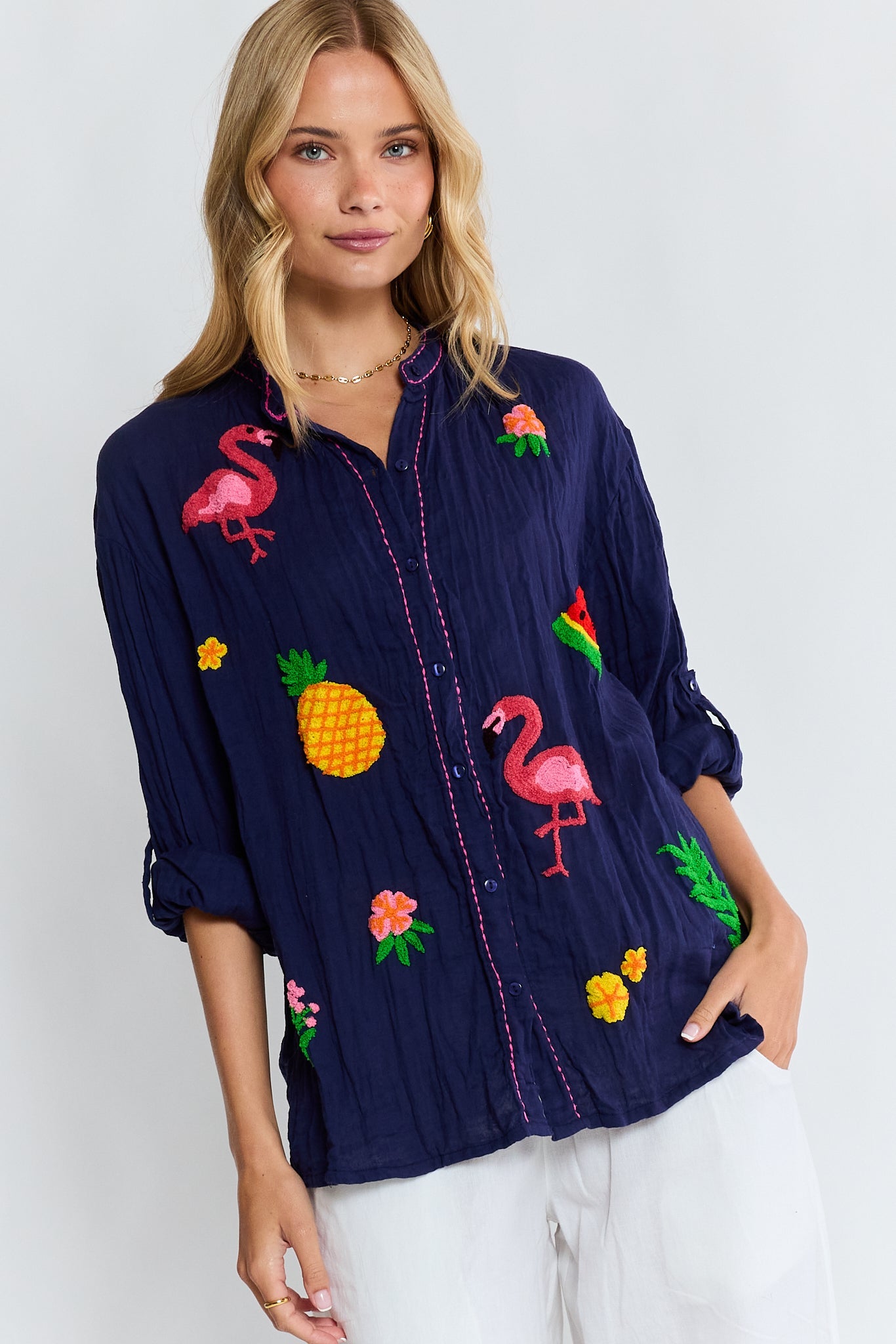 Image of Shirts. Product name - LulaLife Florida Shirt Navy in Navy colour by brand - Lulalife