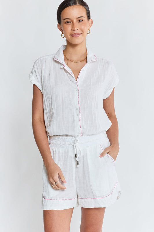Image of a model wearing Shorts. Product name - LulaLife Florida Short White in White colour by brand - Lulalife