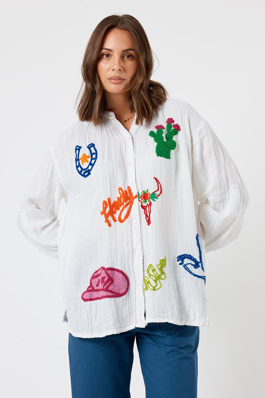 Image of Shirts. Productname: LulaLife Howdy Shirt White in White colour by brand - LulaLife