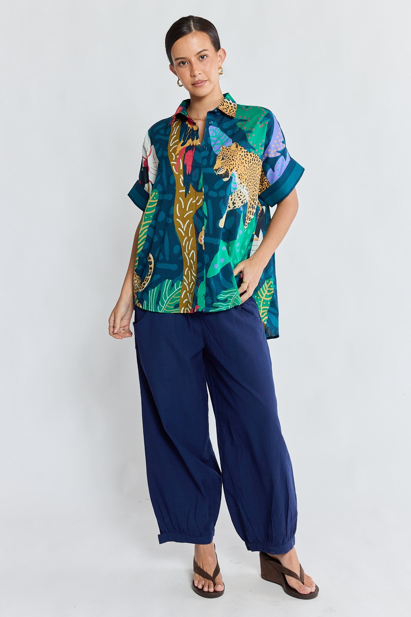 Image of Shirts. Product name - LulaLife Jungle Fever Shirt Navy in Navy colour by brand - Lulalife