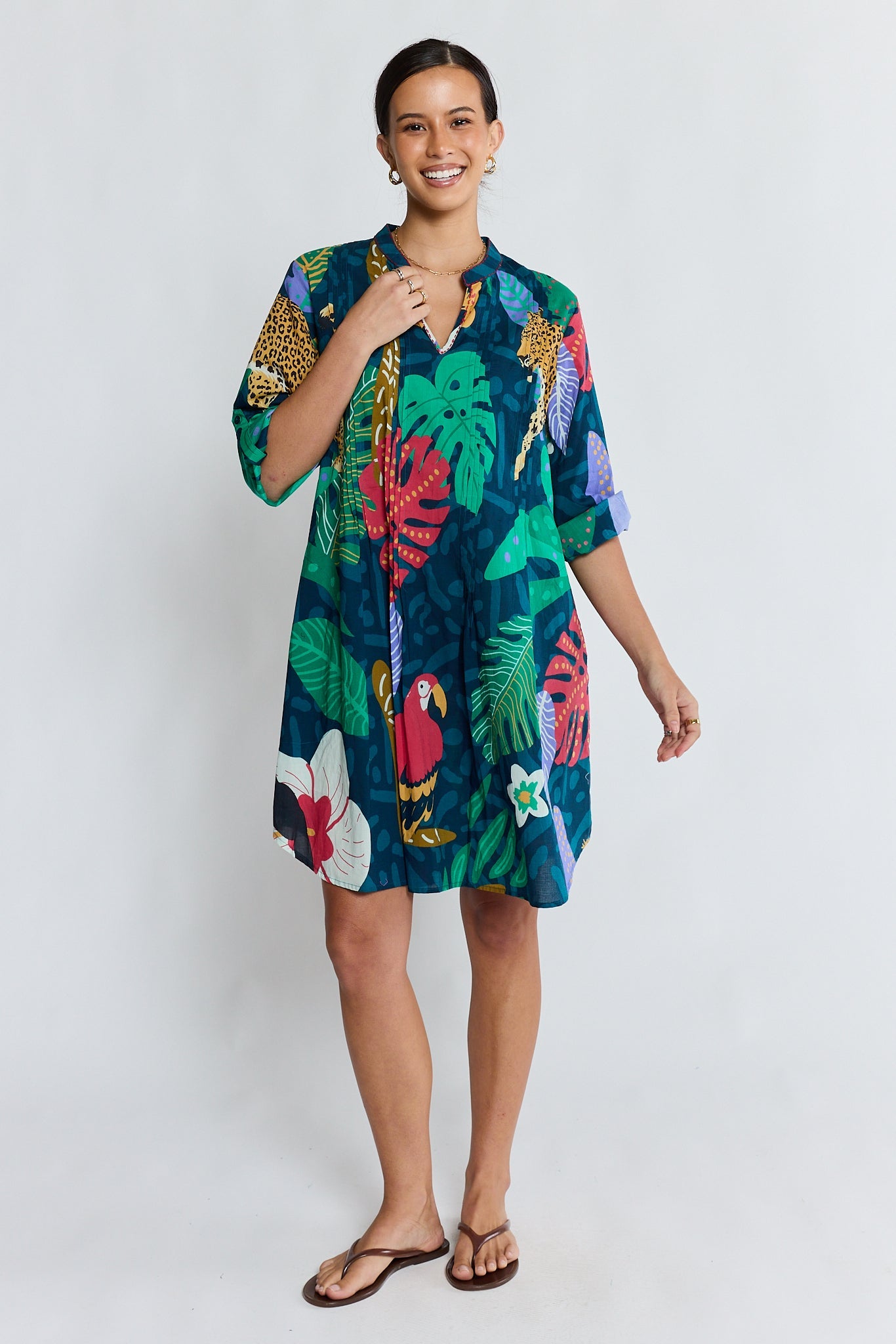 LulaLife Jungle Fever Tuck Dress (Navy)