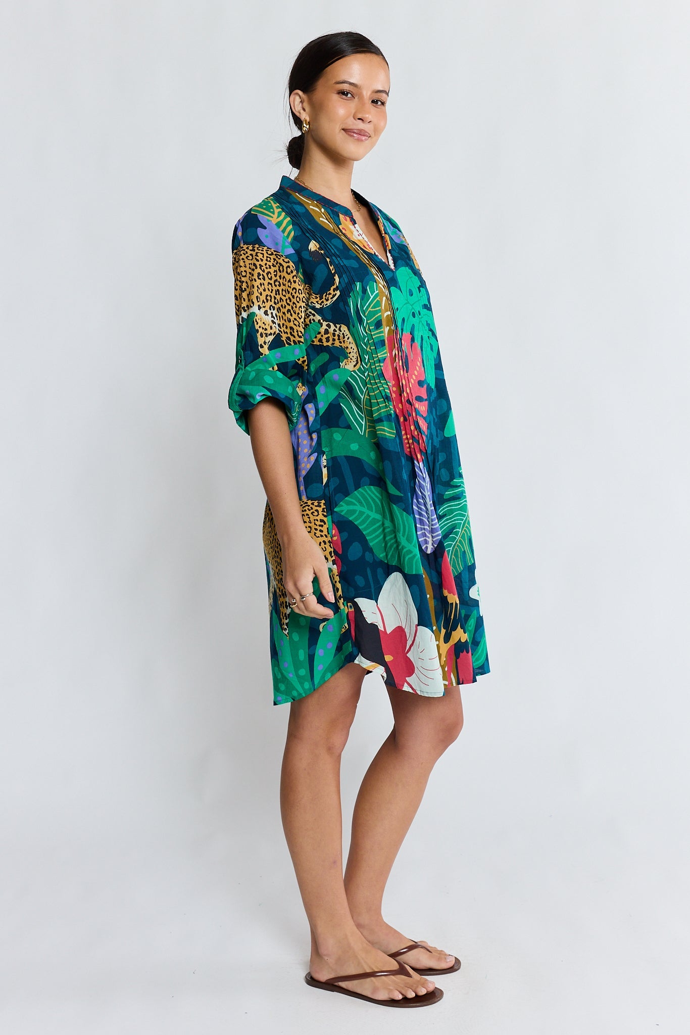 LulaLife Jungle Fever Tuck Dress (Navy)