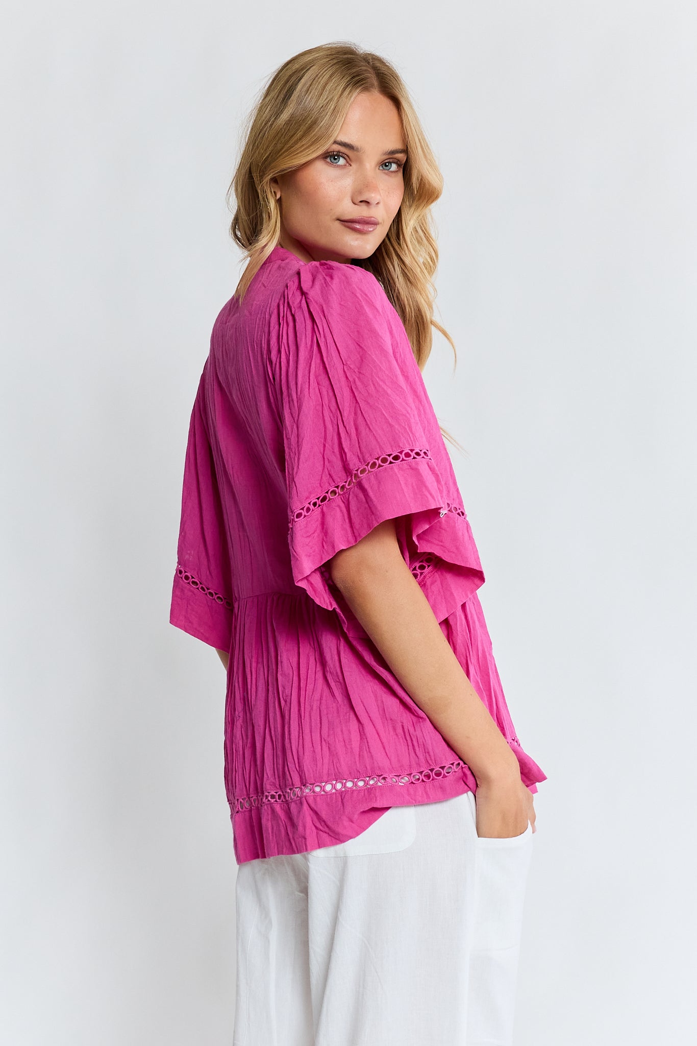 LulaLife Laverne Pintuck Top (Fuschia)
