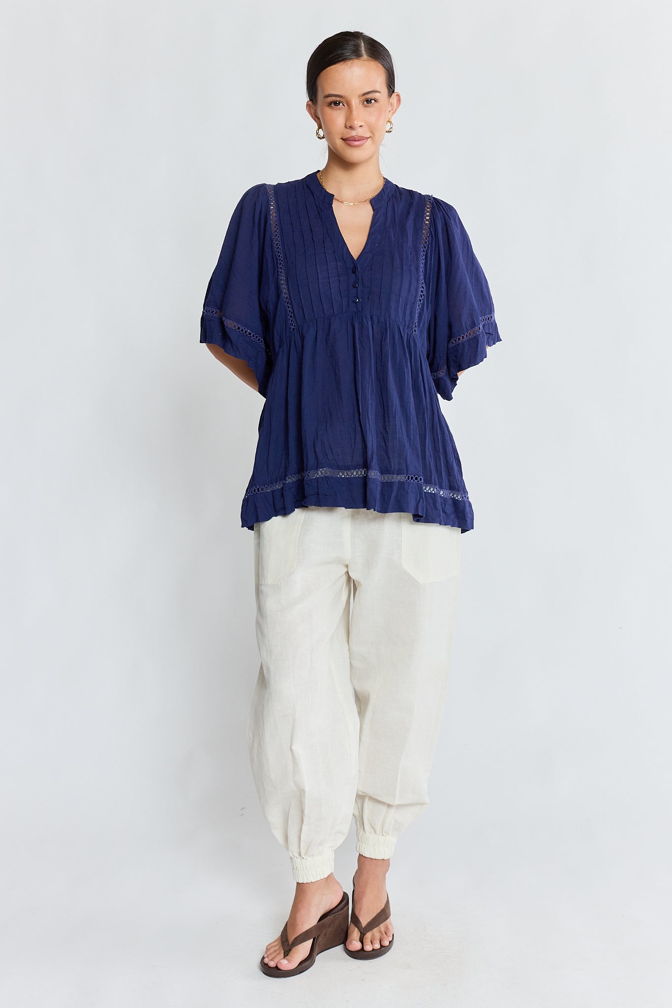 LulaLife Laverne Pintuck Top (Navy)