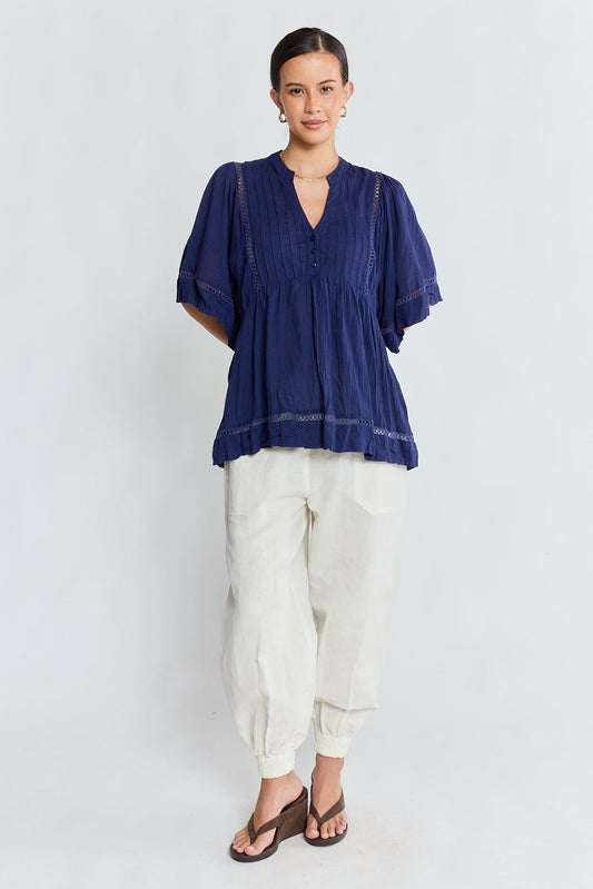LulaLife Laverne Pintuck Top (Navy)