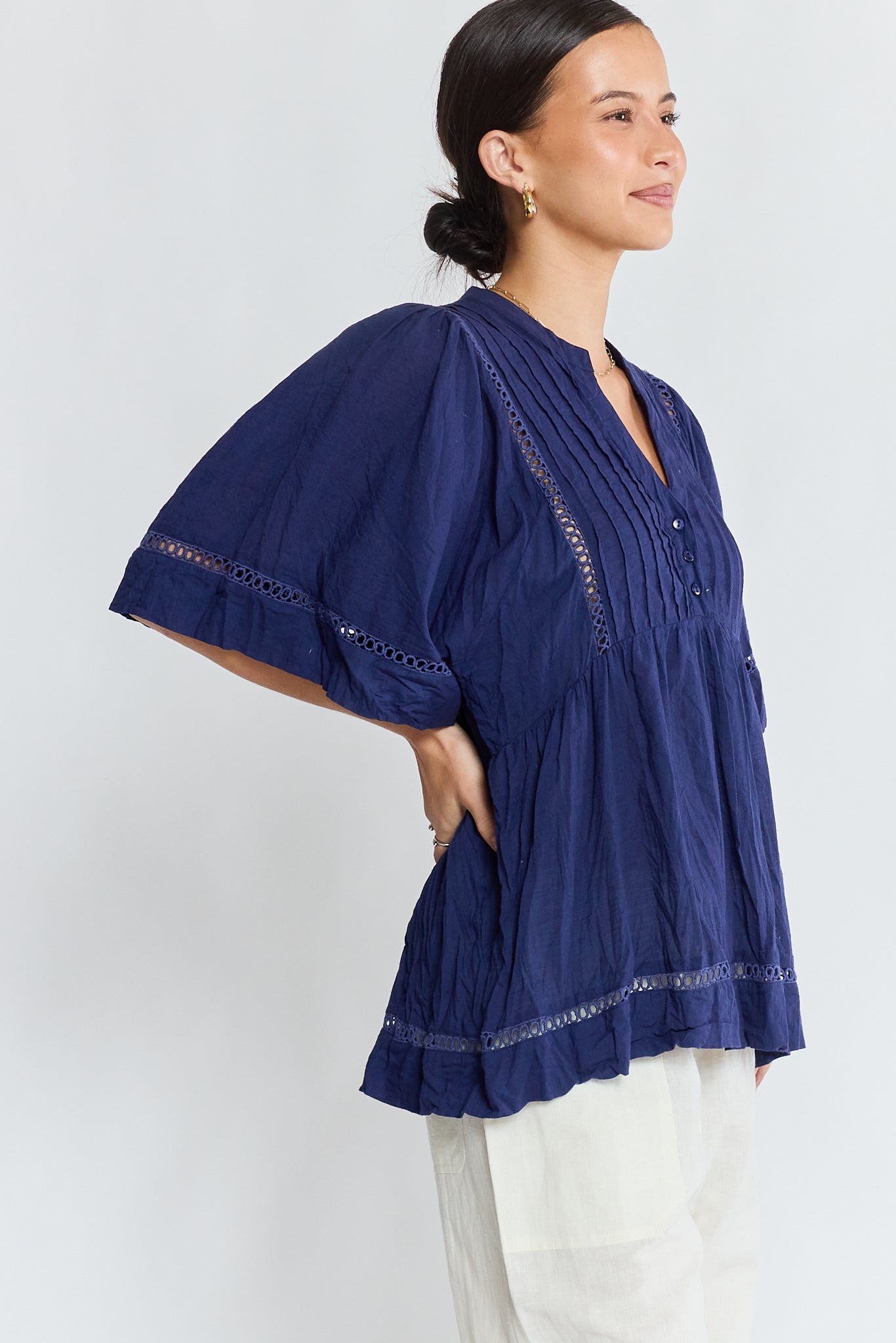 LulaLife Laverne Pintuck Top (Navy)