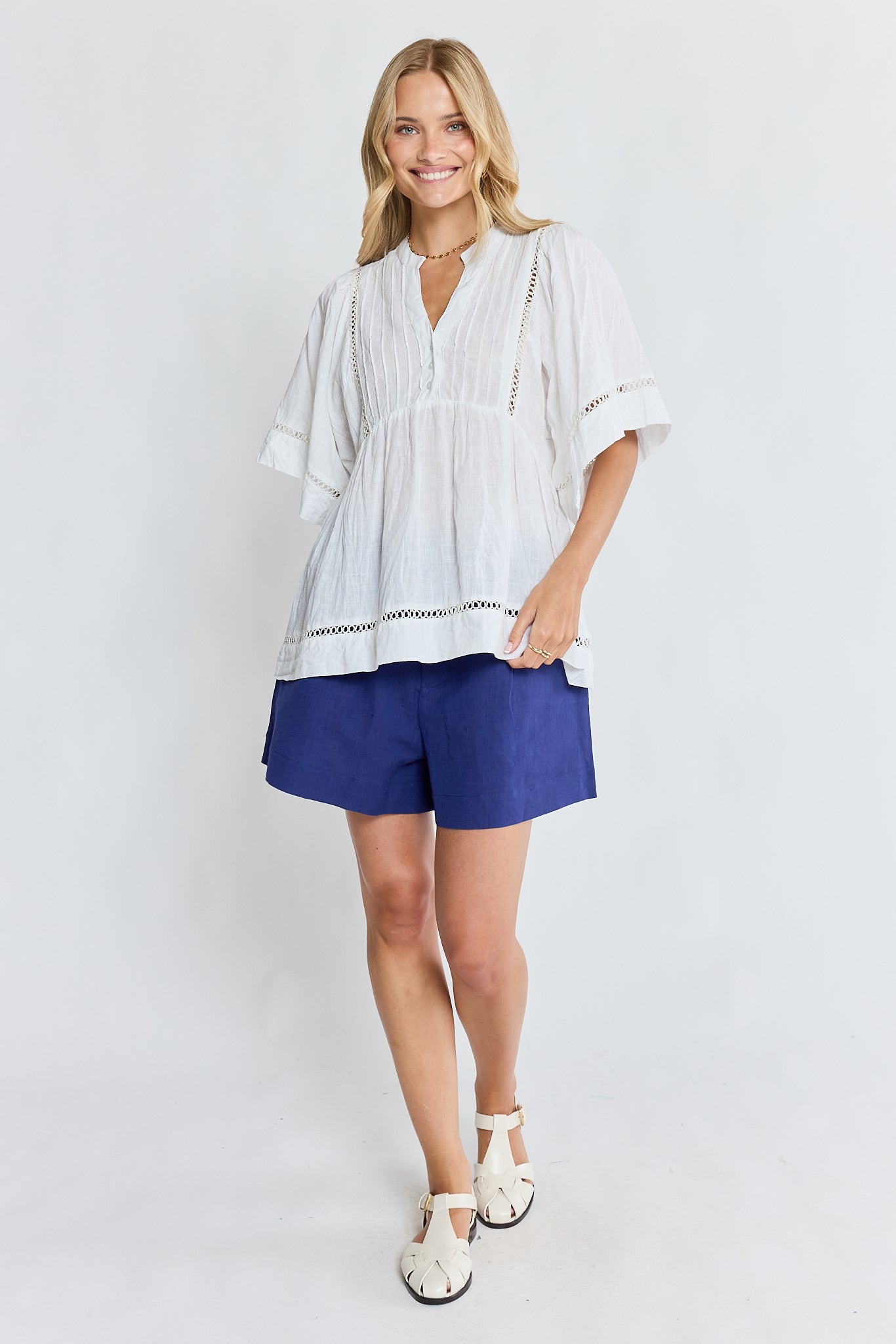 LulaLife Laverne Pintuck Top (White)