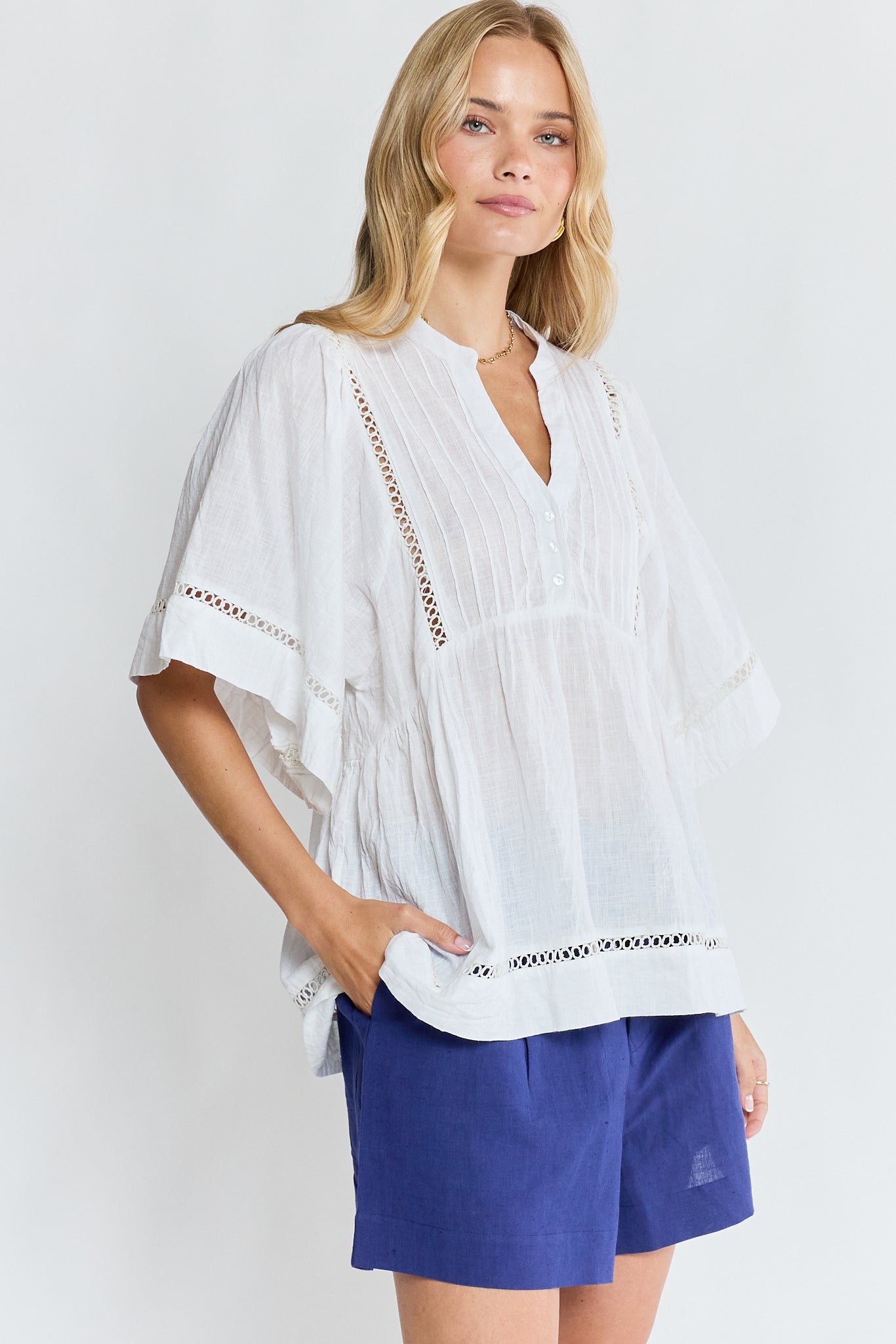 LulaLife Laverne Pintuck Top (White)