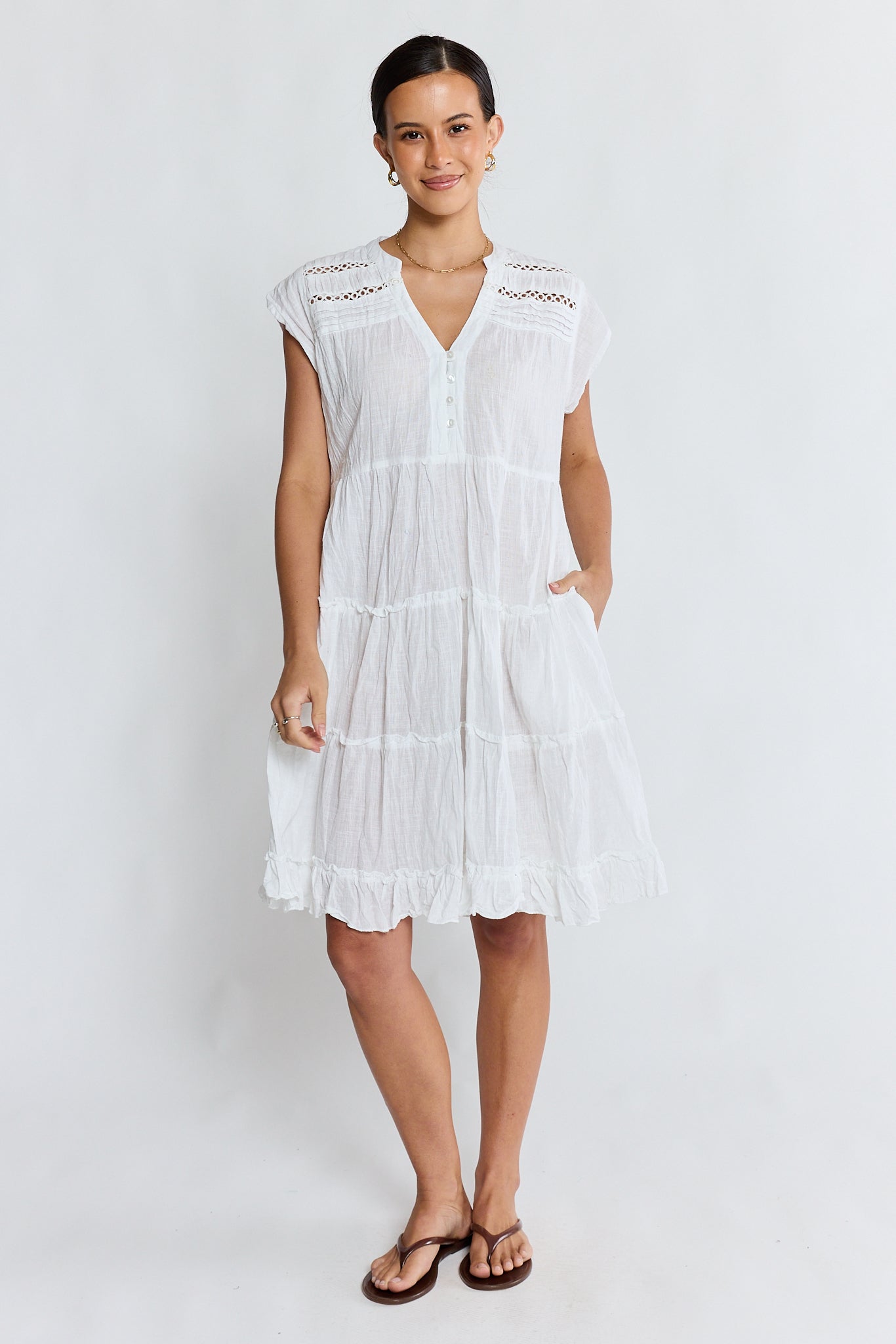 Image of Dresses. Product name - LulaLife Laverne Tier Dress White in White colour by brand - Lulalife